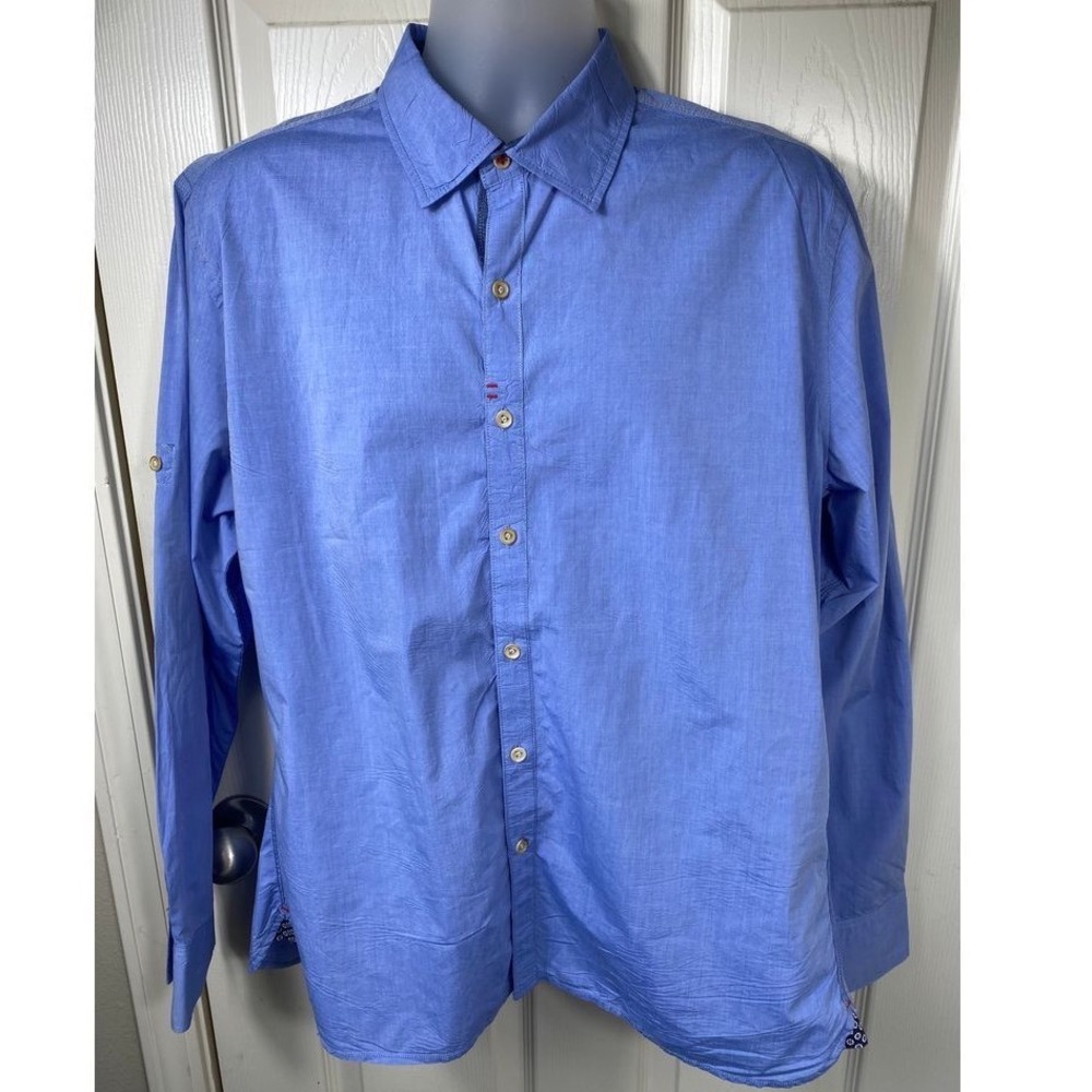 Robert Graham Blue Cotton Button Down Dress Shirt Designer Casual Long Sleeve XL